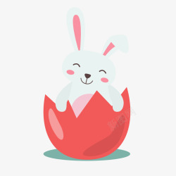 躲在红色蛋壳里的小兔子矢量图素材