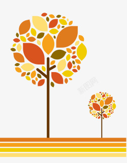 卡通版的两颗黄色树叶的枫树素材