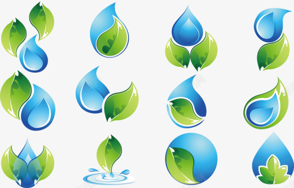 环保水滴绿叶标志组图图标图标