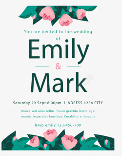 粉红花朵婚礼请帖矢量图素材