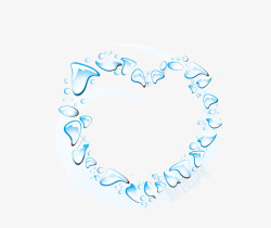 蓝色心形动感透明水晶水滴素材