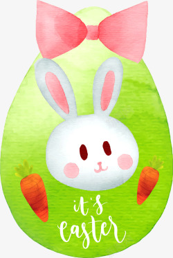 水彩手绘复活节绿色彩蛋兔子素材