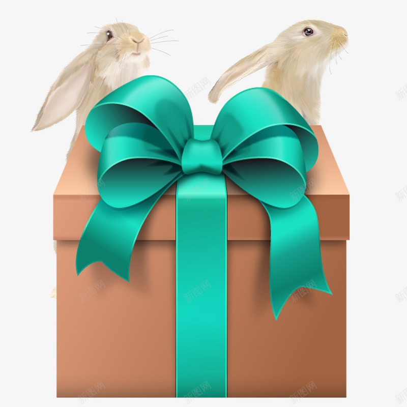 新年礼物盒png免抠素材_88icon https://88icon.com 可爱的兔子 新年送礼 礼物盒 礼物盒素材 绿色 蝴蝶结
