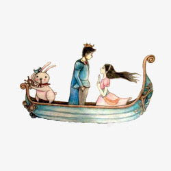 手绘王子和公主在船上素材