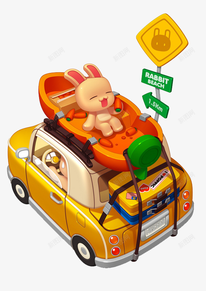 卡通汽车兔子png免抠素材_88icon https://88icon.com 兔子 卡通漫画 可爱 橙色 汽车