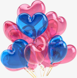 蓝色粉红色透明心形气球一束素材