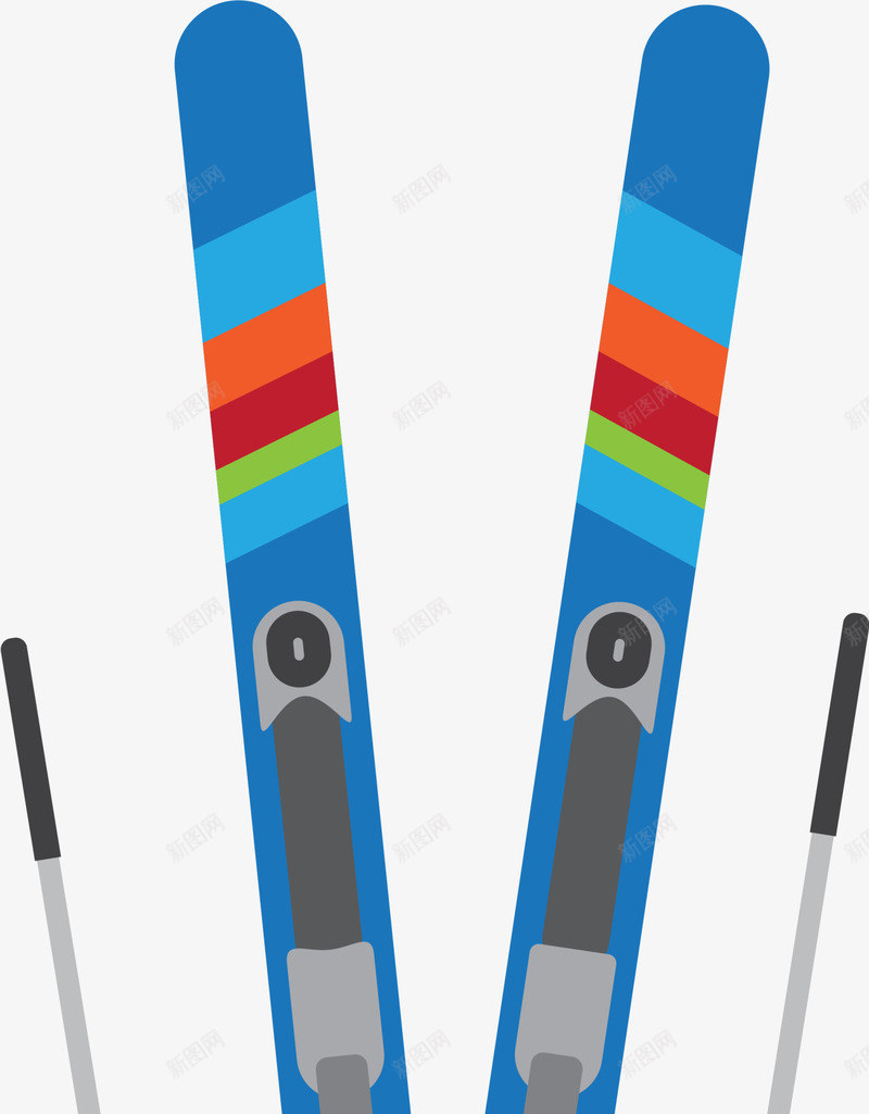 冬季运动蓝色滑雪板png免抠素材_88icon https://88icon.com 冬季滑雪 冬季运动 多彩条纹 滑雪运动 灰色滑雪杆 蓝色滑雪板