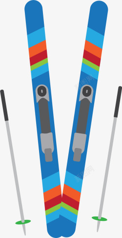 滑雪杆冬季运动蓝色滑雪板高清图片