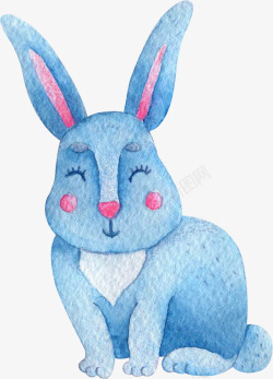 手绘蓝色的小兔子素材