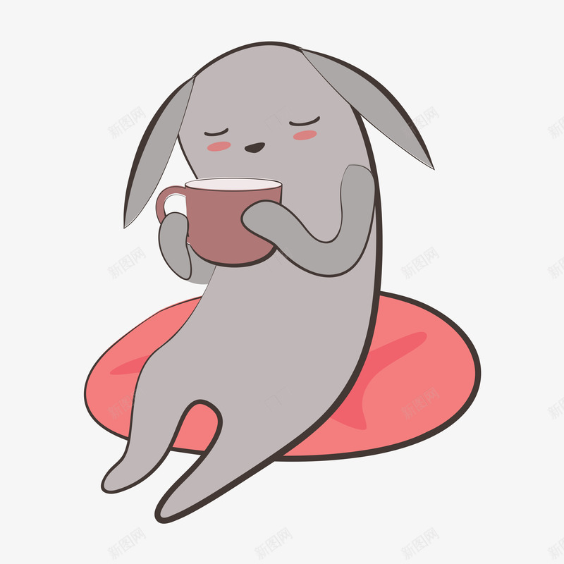 可爱卡通小兔子喝水png免抠素材_88icon https://88icon.com PNG 卡通 可爱 喝水 小兔子
