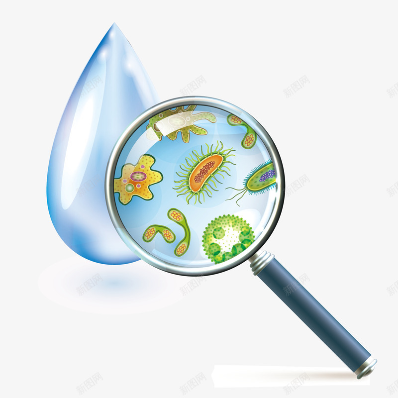 水滴png免抠素材_88icon https://88icon.com 放大镜 水资源 污染 细菌 装饰