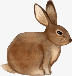 棕色呆萌水彩兔子素材