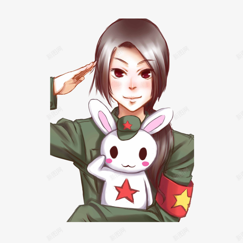 敬军礼的女兵png免抠素材_88icon https://88icon.com 军姿 卡通 头像 敬军礼的女兵 敬礼的小兔子