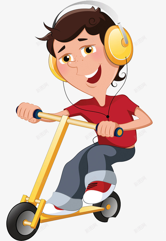 骑车听音乐插画png免抠素材_88icon https://88icon.com 休闲 单车 小男孩 戴耳机的人 插画