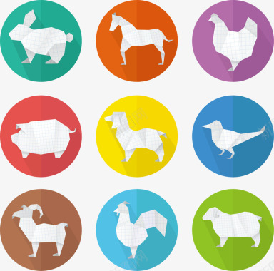 羊折纸动物合集矢量图图标图标