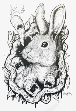 黑白手绘兔子线稿素材