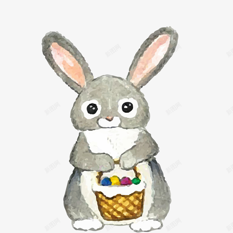 卡通可爱提着篮子的兔子矢量图ai免抠素材_88icon https://88icon.com 兔子 动物 可爱 小动物 彩绘 手绘 森林 矢量图