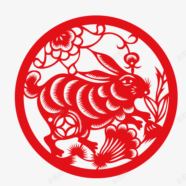 剪纸十二生肖兔子png免抠素材_88icon https://88icon.com 兔子 剪纸 十二生肖