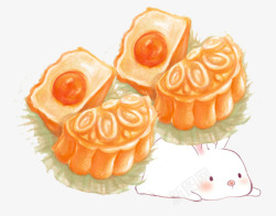 卡通中秋酥皮月饼和兔子素材
