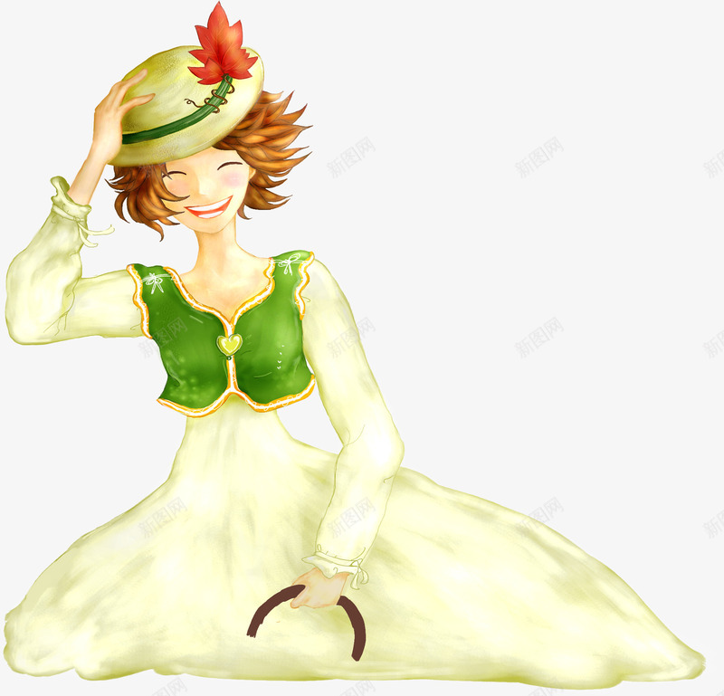 手绘枫叶女孩png免抠素材_88icon https://88icon.com 图片 女孩 枫叶