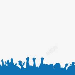 卡通人群一排高举手势的人群蓝色背景插图高清图片