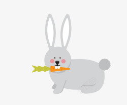 灰色可爱卡通吃萝卜小兔子矢量图素材
