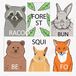 彩绘森林动物卡片矢量图素材