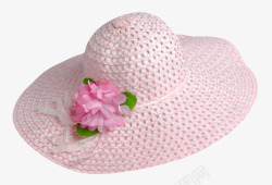 粉红色遮阳绑着大红花的绑带草帽素材
