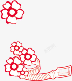 手绘红色节日梅花装饰素材