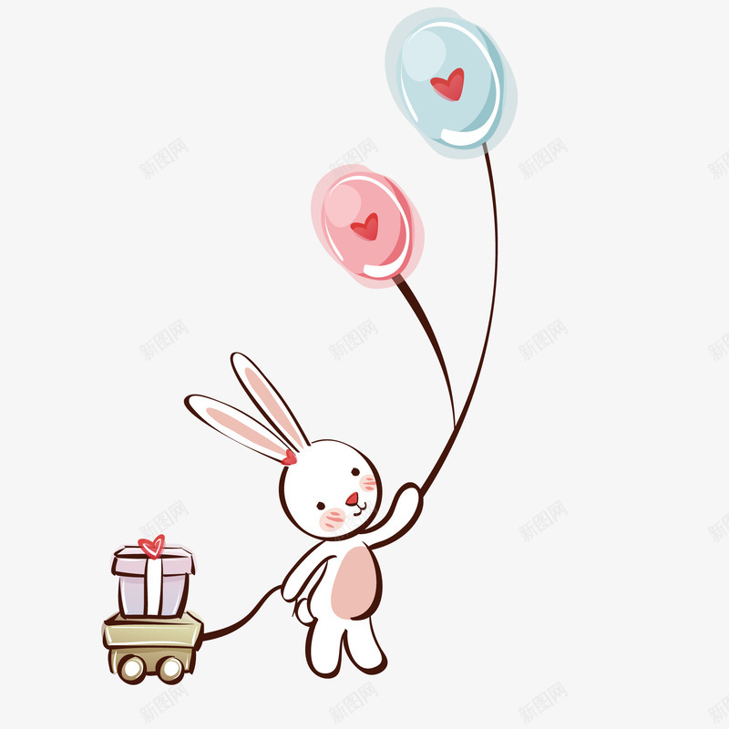 拖着礼物的小兔子矢量图ai免抠素材_88icon https://88icon.com 动物设计 卡通 可爱 小兔子 插画设计 礼物 矢量图