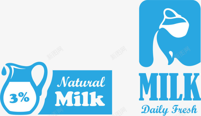 蓝色图标milk牛奶图标蓝色文字矢量图图标