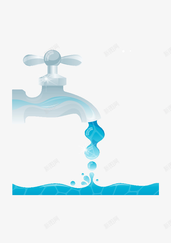 水龙头蓝色水滴效果矢量图ai免抠素材_88icon https://88icon.com 干净 水珠 水龙头 纯净 蓝色水滴 装饰图 矢量图