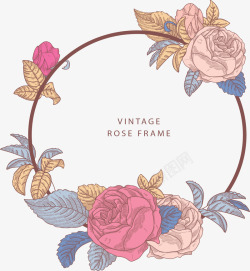 复古手绘玫瑰装饰框素材