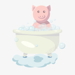小猪洗澡矢量图素材