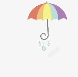 可爱卡通插图下雨天彩虹长柄伞素材