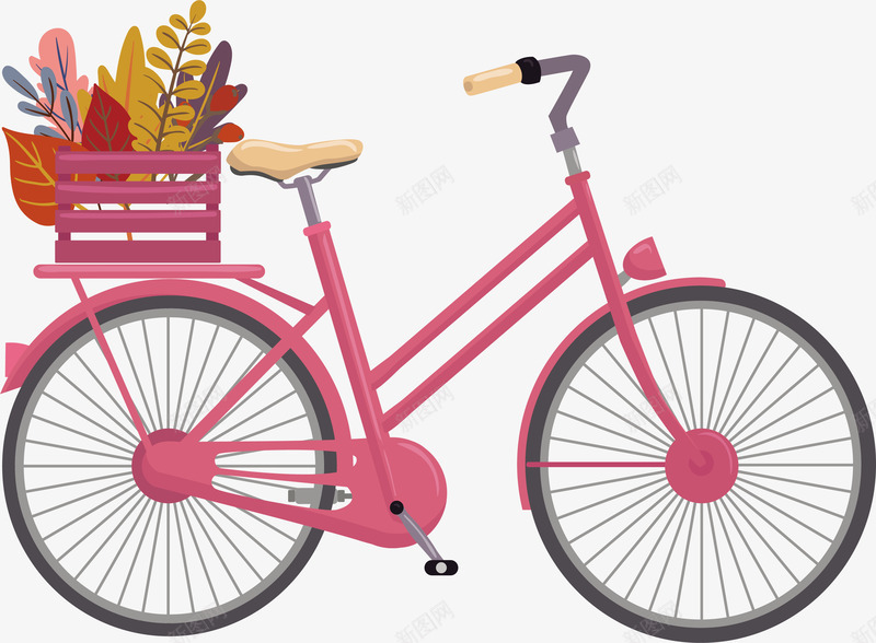 粉红色自行车矢量图ai免抠素材_88icon https://88icon.com 后座鲜花 矢量png 粉红色 粉色单车 美丽鲜花 自行车 矢量图