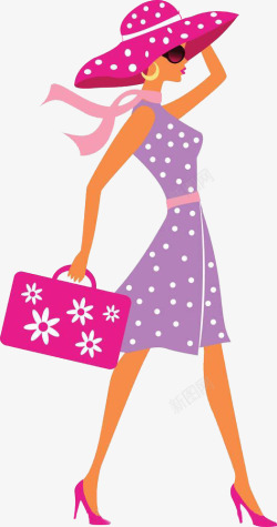 拖行李的粉红女郎素材