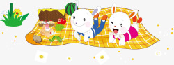 地毯餐布兔子卡通海报矢量图素材