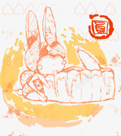 手绘兔子和月饼素材