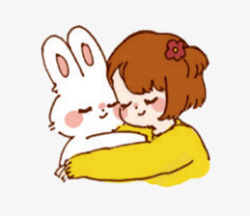 抱着兔子睡觉的女孩卡通素材