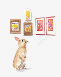 欣赏画的兔子素材