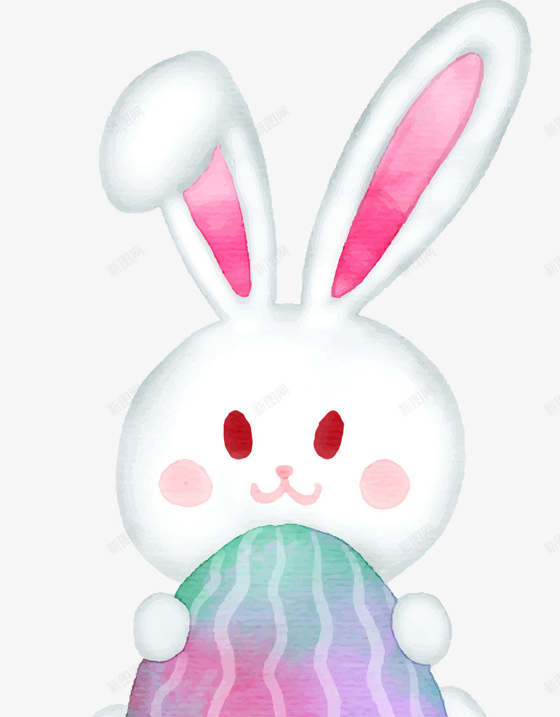 复活节抱着彩蛋的兔子png免抠素材_88icon https://88icon.com 可爱兔子 复活节 开心 抱着彩蛋的兔子 水彩 白色兔子