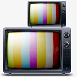 七彩条纹显示屏老式电视机素材