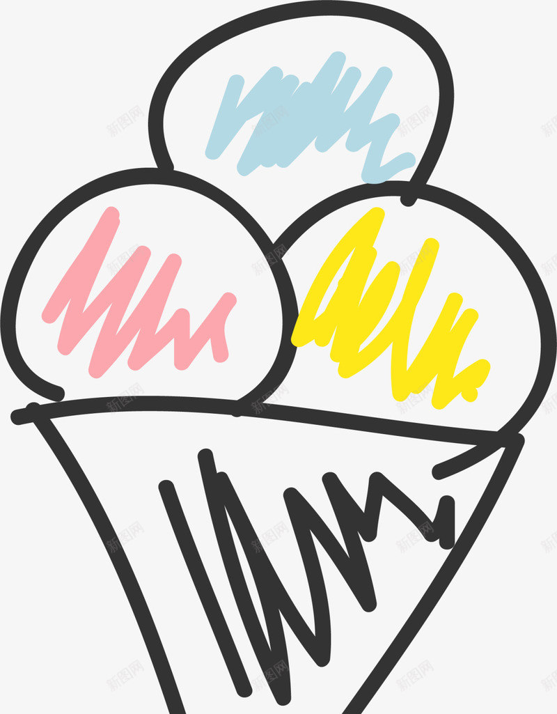 彩色手绘涂鸦冰淇淋png免抠素材_88icon https://88icon.com 6月1号 儿童节 六一节 彩色冰淇淋 玩耍 童趣 线条冰淇淋