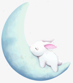 卡通手绘兔子月亮装饰图案素材
