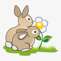 卡通兔子和白色小花素材