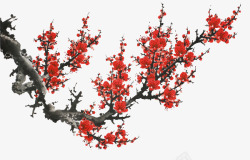 梅花红色梅花树枝水墨梅花中国风素材