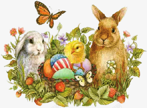 兔子png免抠素材_88icon https://88icon.com 兔子 卡通动物 小鸡 彩蛋 手绘 田园 花卉 花朵 花草