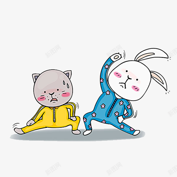 锻炼身体png免抠素材_88icon https://88icon.com 兔子 卡通 小熊 手绘 白色 简图 蓝色 黄色