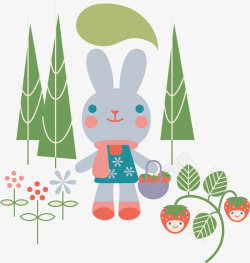 兔子摘草莓矢量图素材